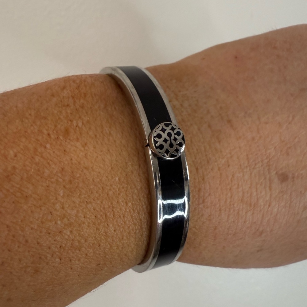 Coach Vintage Y2K Silver and Black Bangle Bracelet with hinge closure